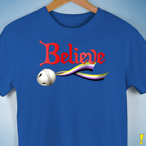 Believe Nonbinary Pride Jingle Bell Premium Unisex T-Shirt - Royal Blue